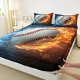 thumbnail image 2 of Manfei 3D Baseball Twin Sheet Sets for Boys, Fire and Water Twin Fitted Sheet, Modern Ball Sports Flat Sheet, Luxury Bedroom Decor, 3pcs, 2 of 6