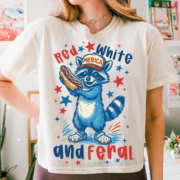 Preppy Red White And Feral T-shirt, Funny Raccoon USA Shirt, 4th of July Shirt, Hotdog Raccoon, Merica Shirt, Patriotic TH120633