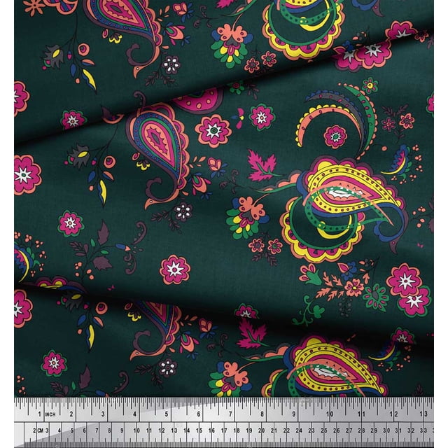 Soimoi Poly Georgette Fabric Floral & Paisley Printed Fabric 1 Yard 52 Inch Wide
