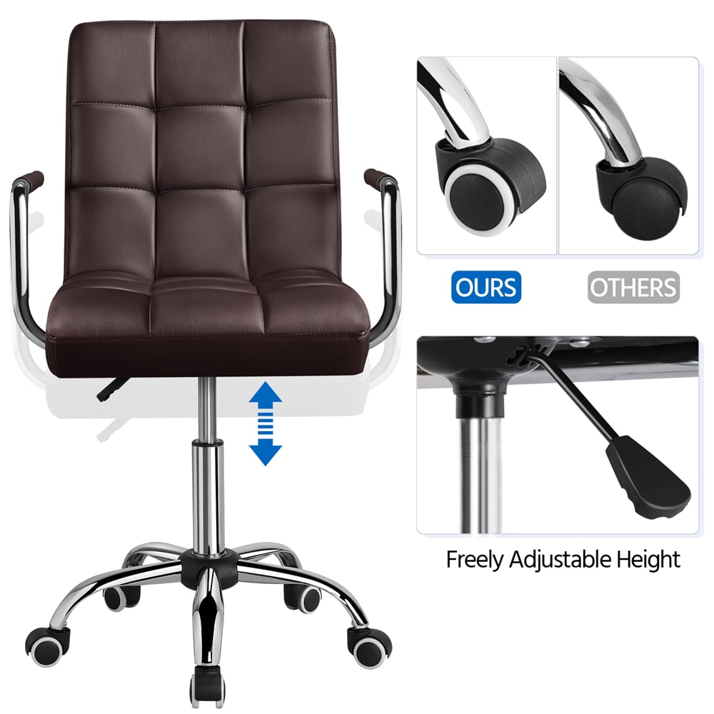 Alden Design Modern Faux Leather Adjustable Swivel Office Chair with Wheels, Espresso