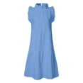 thumbnail image 4 of adviicd Robes Midi pour Femmes Robe Courte à Volants Fluide Col en V Manches Longues Ceinture Bleue,TTG, 4 of 5