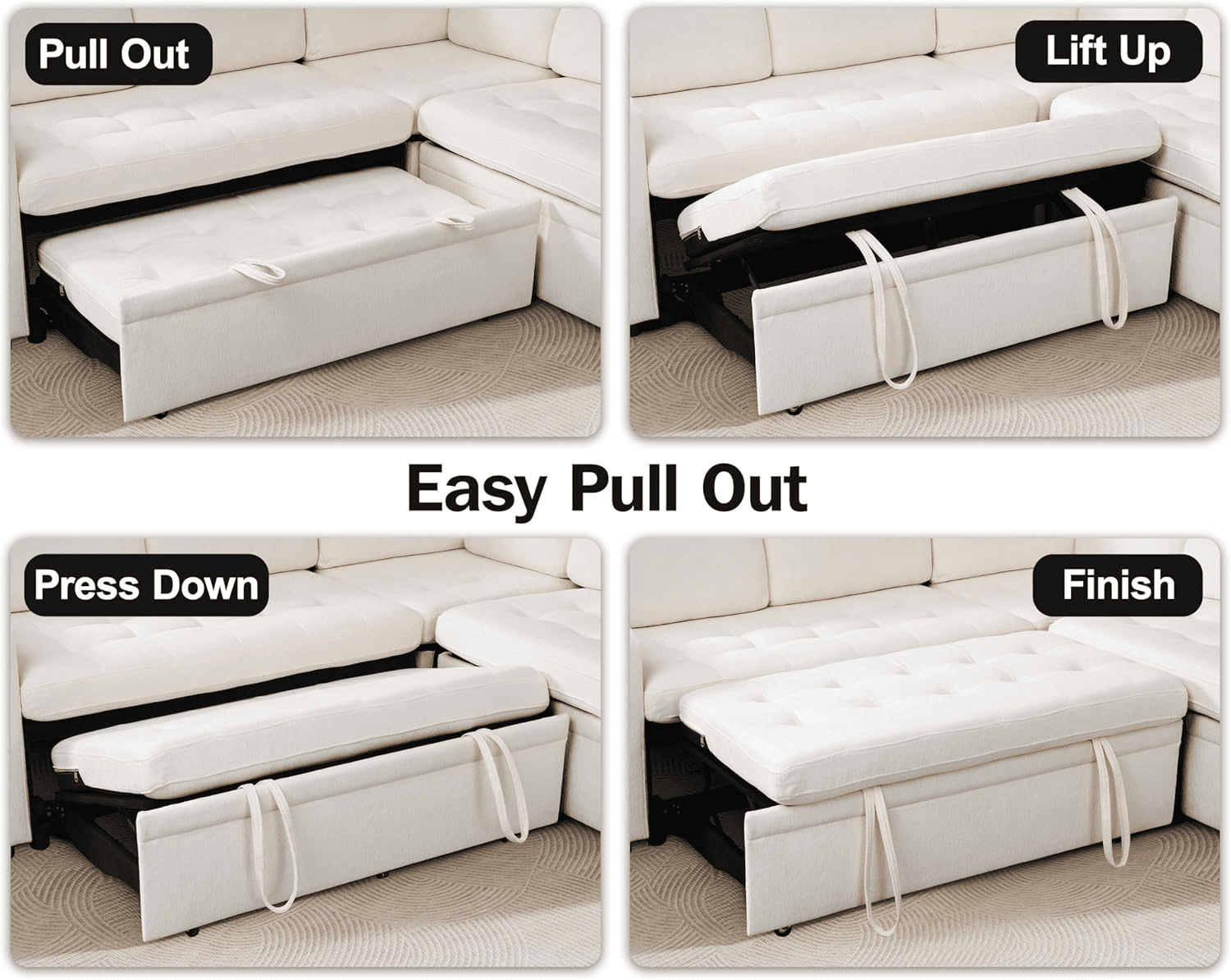 7-Seat Modular Sectional Sofa with Pull-Out Bed, Reclining Backrest, USB Ports, Table, LED Lights & Storage Seats – Tool-Free Assembly, Comfortable Living Room Furniture