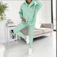 thumbnail image 2 of VIWORLD 3-Piece Women's Solid Color Sportswear Set Sleeveless Vest Hooded Sweatshirt Slim Pants Button Detail Wear Green，S, 2 of 5