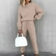 thumbnail image 1 of ICHUANYI Clearance Women's Solid Color Pullover Long Sleeve Top + Casual Pants 2 Piece Set(Khaki, M) ICHUANYI WER2023081113979, 1 of 9
