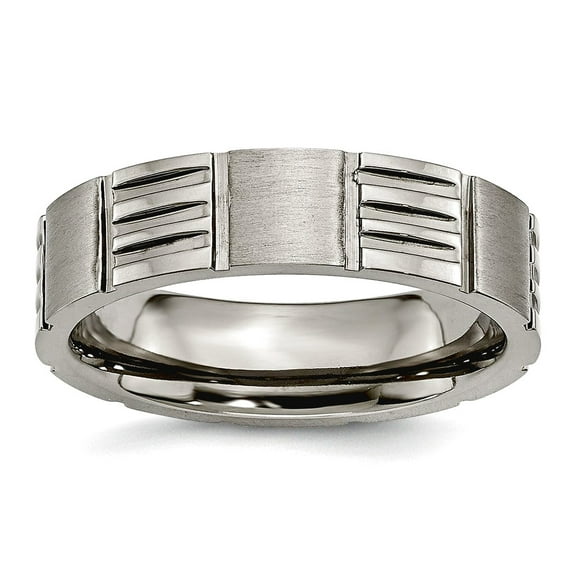 Titanium Polished and satin Notched 6mm Satin and Polished Band Ring Size 9.5 Ring for Women and Men