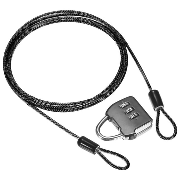 Uxcell 1-Set Security Cable Lock, 4.92FT Coated Steel Luggage Lock Wire Rope with 3 Digit Combination Lock Cut-Resistant Cable [Black]