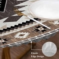 thumbnail image 3 of Brown Beige Boho Round Tablecloth, Fitted Table Cover with Elastic for 55"-60" Round Tables, Abstract Southwestern Ethnic Geometric Table Cloth Outdoor Indoor Dinning Party Waterproof Tablecloths, 3 of 7