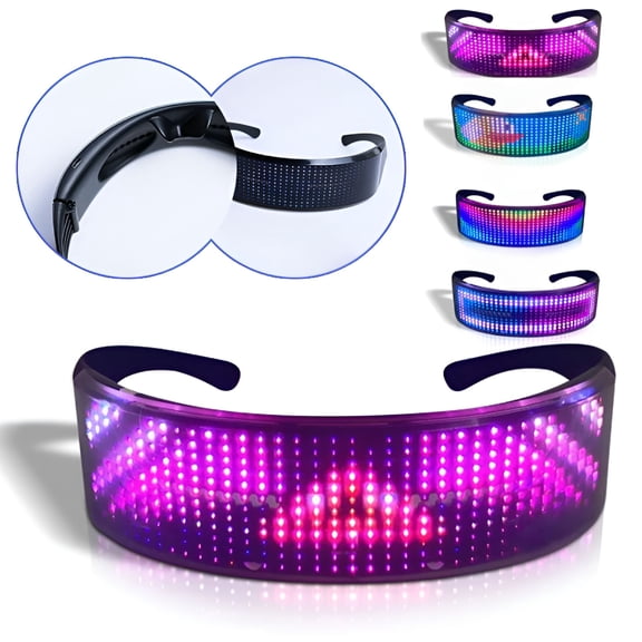 GJX Led Smart Glasses with Wireless App Control Rechargeable Magic Shining Glasses Customize Message Light-Up Glasses for Masquerade Parties