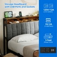 thumbnail image 4 of Dextrus Full Size Bed Frame with Charging Station, Upholstered Platform Metal Bed, Brown and Gray, 4 of 8