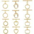 thumbnail image 2 of 18K Toggle Clasps 6 Styes T-Bar Closure Clasp 12 Sets Toggle Jewelry Clasps Flower Ring Leaf IQ Toggle Clasps Brass Bracelet Clasp for Necklace Jewelry Making, 2 of 7