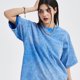 thumbnail image 3 of Camiseta retro de algodón con cuello redondo para hombre y mujer, camisetas casuales holgadas de manga corta con hombros caídos para verano, azul, 3 of 5