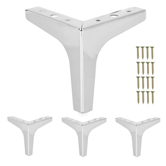 Ilyapa Triangular Metal Furniture Feet - Set of 4 Chrome Polished Silver Mid Century Modern 5 Inch Heavy Duty Replacement Furniture Leg, Stylish Nickel