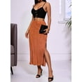 thumbnail image 5 of Women'S Midi Pencil Skirt Side Slit High Waisted Bodycon Casual Long Skirts Orange XS, 5 of 9