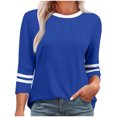 thumbnail image 2 of Njagoc3 Womens Crew Neck Half - Sleeve Top, Solid Color Striped Cuff Shirt, Sporty for Summer Workouts, 2 of 6