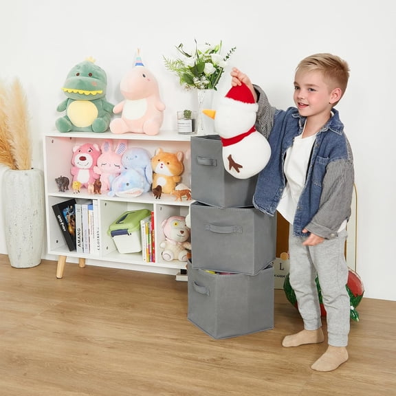 Kids Bookcase and Bookshelf Multi Shelf Cubby with 3 Collapsible Fabric Drawers Kid's Book and Toy Display Rack Toy Storage Cabinet Organizer for Playroom Nursery Children's Room School