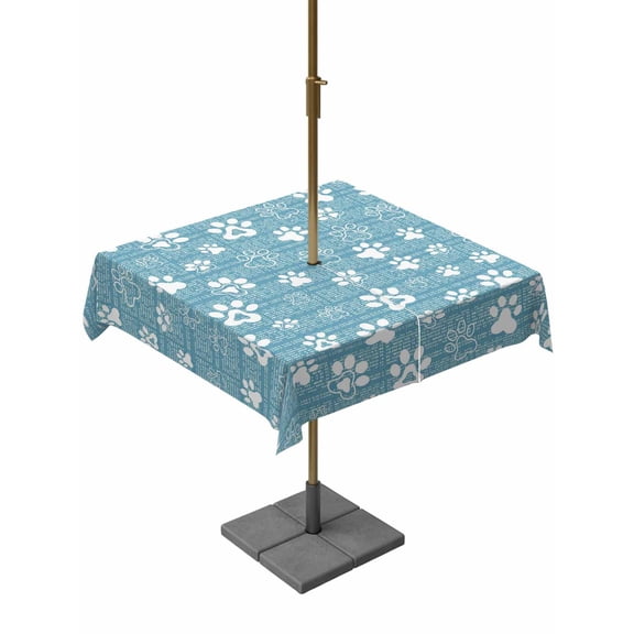 Square Outdoor Tablecloth with Umbrella Hole Teal Blue Dog Paw Table Cloth Waterproof Patio Table Cover Modern Geometric Abstract Aesthetics Zipper Tablecloths for Picnic Party Camping 54x54 Inch