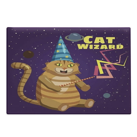 

Humorous Cutting Board Cat Wizard Funny Cartoon Cat Character with Magician Hat in Outer Space Decorative Tempered Glass Cutting and Serving Board in 3 Sizes by Ambesonne
