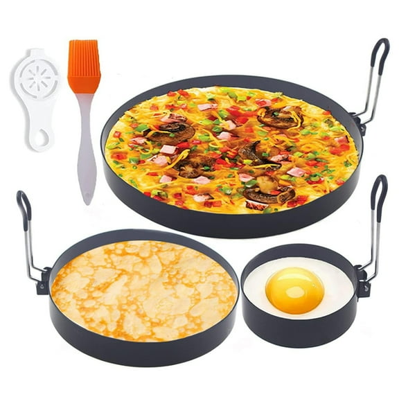 Non-stick Stainless Steel Egg Cooker Omelet Ring Set 8" Omelette Ring,6" Pancake Ring,4" Griddle Egg Ring(Upgrade Large 3 Packs Egg Cooking Rings for Griddle Frying Egg)