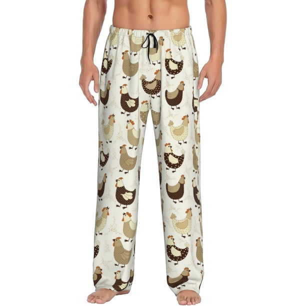 Fotbe Chicken Cartoon Pantalones de Pijama para Hombre, Pantalones de Dormir, Pantalones de Casa con Cintura Ajustable y Bolsillos-X-Large