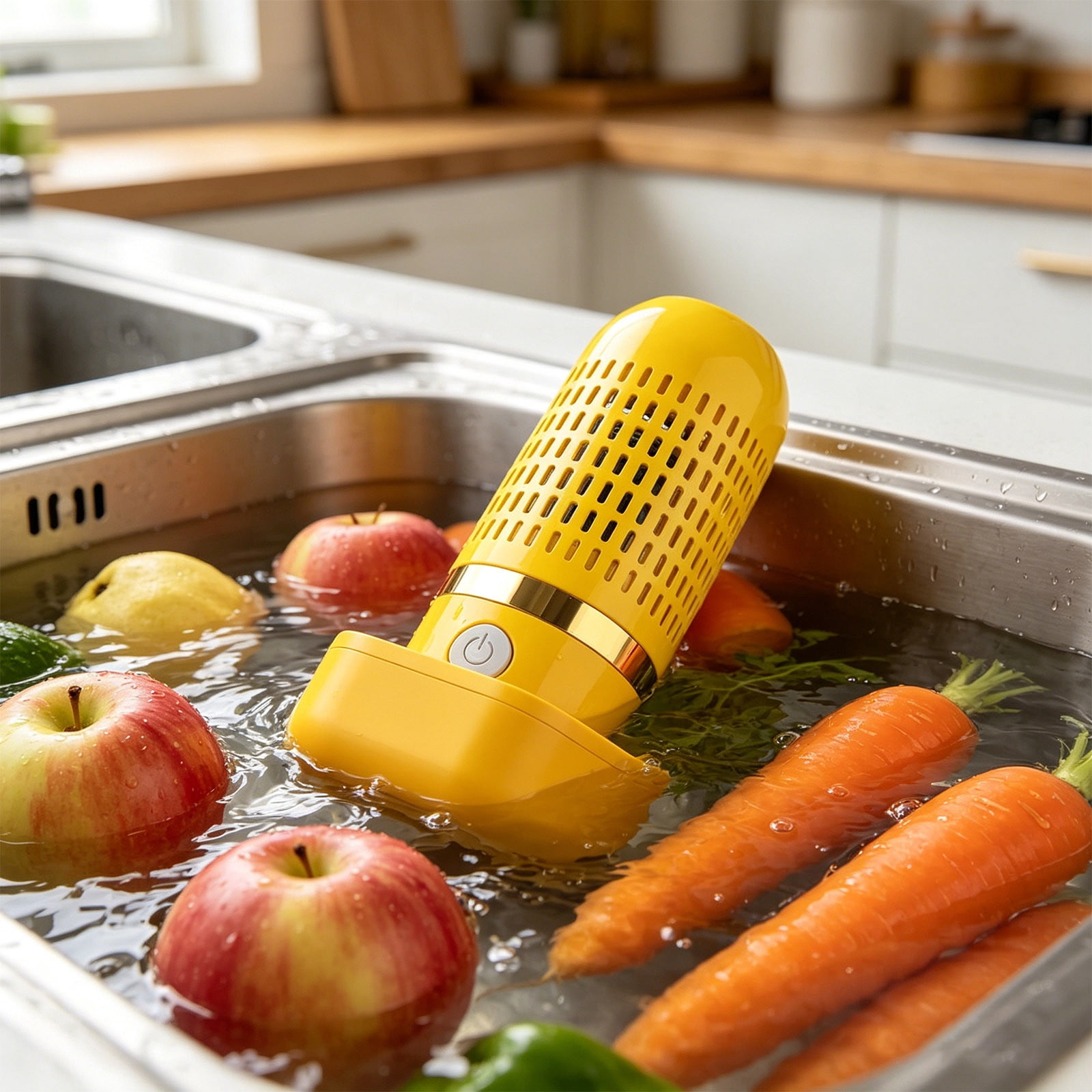 Fruit and Vegetable Washing Machine Pure Pod Produce Cleaner, Food Purifier for Deep Cleaning Surface Residues, Waterproof Cordless Device for Berries & Meat Yellow
