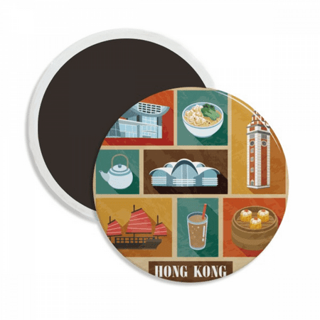 

Hong Kong Local Food And Place Round Ceracs Fridge Magnet Keepsake Decoration