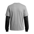 thumbnail image 5 of Men's T-Shirt Fake Two-Piece Layered Look Contrast Sleeve Casual Long Sleeve Pullover Fall Solid Color Top, 5 of 5