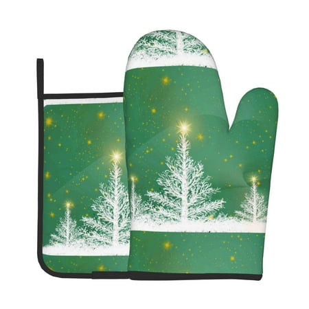 

Easygdp Christmas Green Oven Mitts and Pot Holders 2 pcs Set High Heat Resistant Kitchen Oven Glove for Baking and Cooking