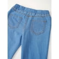 thumbnail image 4 of Sholeno kids Girls Washed Elastic Waistband Jeans Ripped Holes Bell-bottom Hem Denim Pants Casual Light Blue 8, 4 of 7
