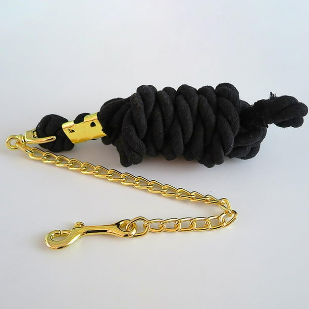 Cuerda de guía de caballo de trenzado con accesorio de cadena, práctica para entrenamiento de conducción, hebilla giratoria suave y duradera Negro 35 m DYNWAVEMX Cuerda con Cadena