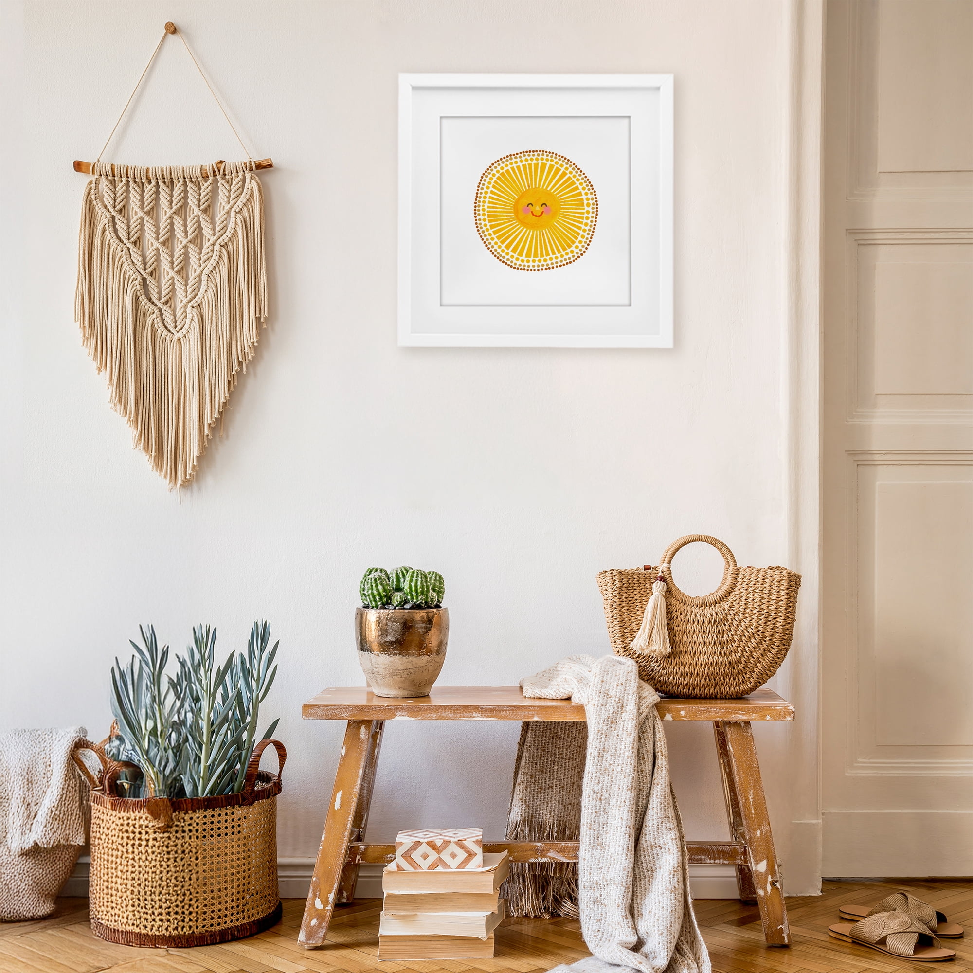 Stupell Industries Yellow Sun's Smile White Framed Print Under Glass, design by Katherine Herrell Studio