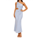 thumbnail image 1 of Vestido de un Solo Hombro para Mujer, con Flores 3D, Sin Mangas, con Cintura Ajustada, para Cóctel o Fiesta de Verano. Azul XL, 1 of 8