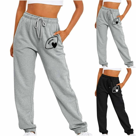 JURANMO Womens Fashion Baggy Jogger Pants, Sweatpants Baggy Rugby Print Athletic Pants Pocketed High Waisted Cinch Bottom Casual Sweat Pants with Pockets Lighten Deals of The Day Gray L