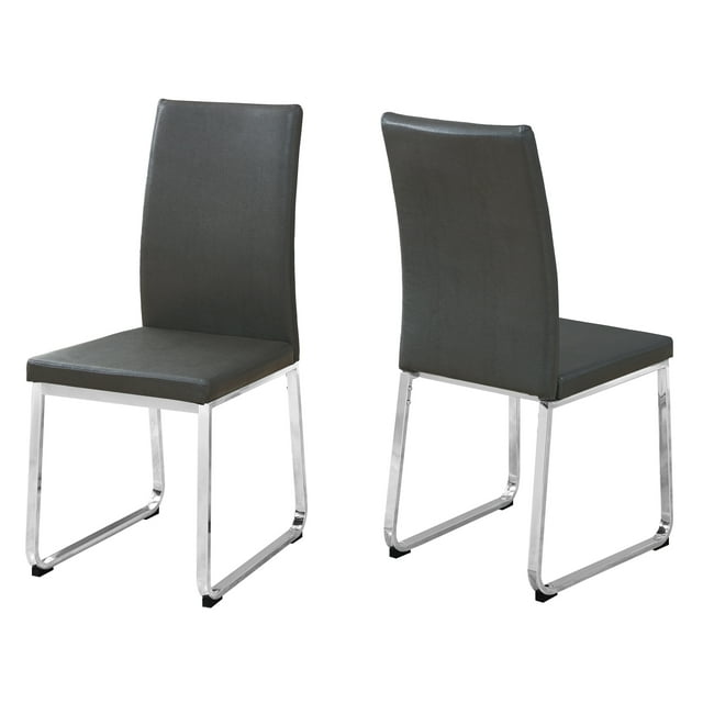 Two 39.5" Grey Leather Look, Foam, and Chrome Metal Dining Chairs