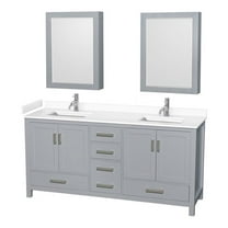 Wyndham Collection Sheffield 72" Marble & Wood Double Bathroom Vanity in Gray