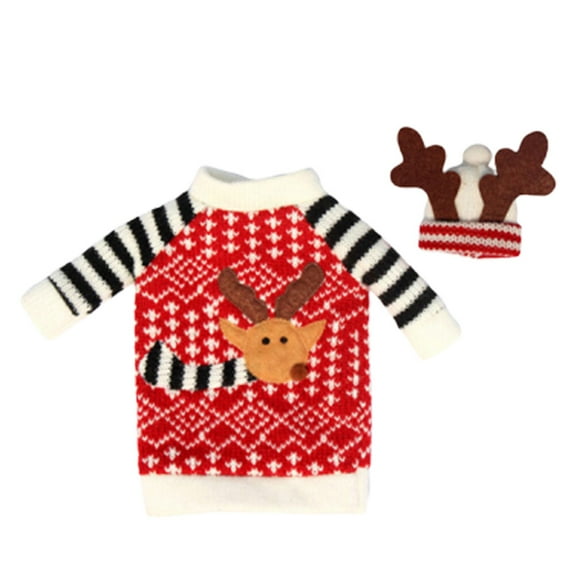 Gymnture christmas 2Pcs Christmas Wine Bottle Cover Sweater Hat Shaped Wine Bottle Decoration Bottle Protective Cover