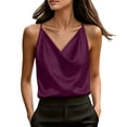 thumbnail image 2 of SSZMDLB Women Sleeveless V Neck Tank Top Satin Solid Slim Fit Elegant Party Blouse Casual Summer Tops Dressy Basic Tee Shirt Date Night Outfits, Purple 2XL, 2 of 8