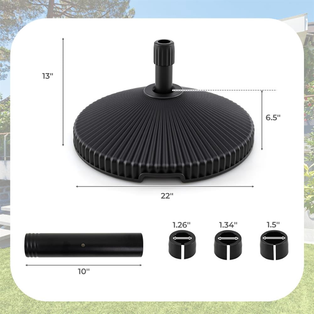 GVN Patio Umbrella Base,Outdoor Umbrella Stand,Water and Sand Filled Outdoor Umbrella Stand with Shell Texture and 3 Coupler Sizes-Black
