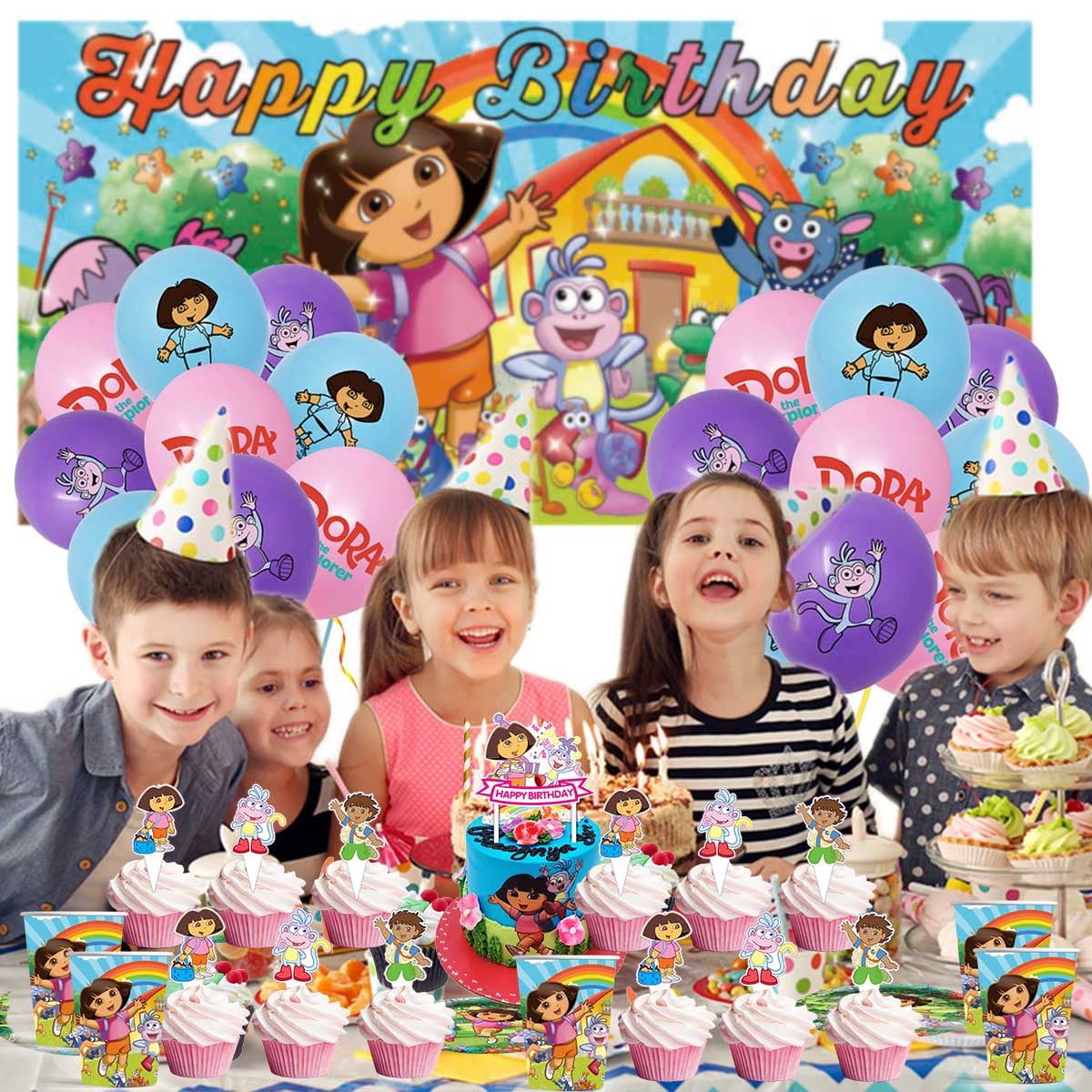 Dora The Explorer Birthday Cups Party Supplies Plates Fans Decorations Cake Topper Decor