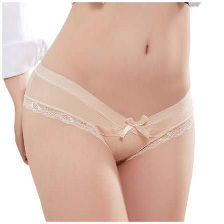 Kopltyrfg Panties For Women Lace Trim Underwear V Waist Panties Silk Soft Briefs Full Coverage Cute Bowknot Orange XL