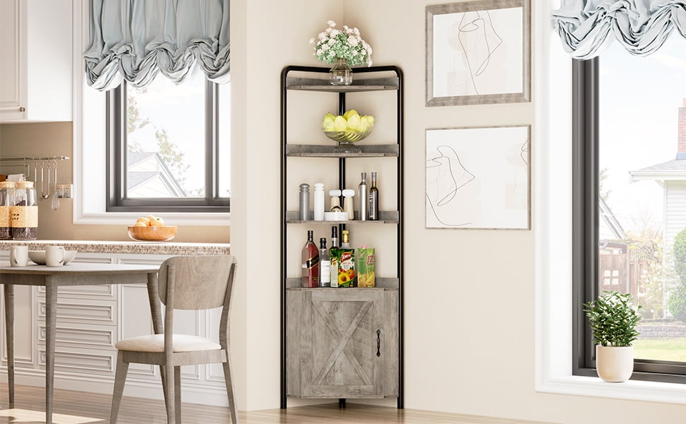 70.9 Inch Corner Shelf , 5Tier Tall Corner Shelf Farmhouse Bookshelves Rustic Storage