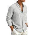 thumbnail image 4 of Fabrcox S-4XL Linen Button Down Shirt Men Roll Up Collared Mens Long Sleeve Shirt Sun Protection Vacation Travel Summer Mens Beach Shirts with Pocket White XL, 4 of 8