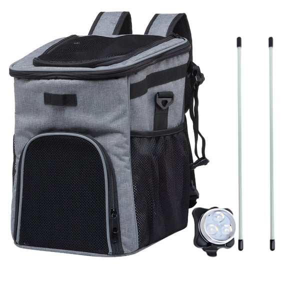 Gray Pet Backpack Carrier, 11.8 x 11.8 x 14.6 in / 30 x 30 x 37 cm Hands-Free Dog Cat Travel Bag with Safety Breathable Mesh, Support Frames, Chest Buckle Design for Hiking, Camping
