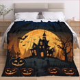 thumbnail image 3 of 1pc Halloween Blanket, Little Ghosts, Pumpkins & Spiders with Dark Castle Design – Printed Flannel Throw for Naps/Sofa/Office Bed. Soft Warm Multifunctional Gift Suitable All Seasons,  Contemporary S, 3 of 7