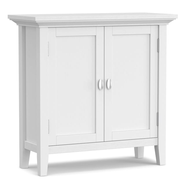 Simpli Home Redmond Armoire de Rangement Basse Transitionnelle en Bois Massif de 32 Pouces en Blanc
