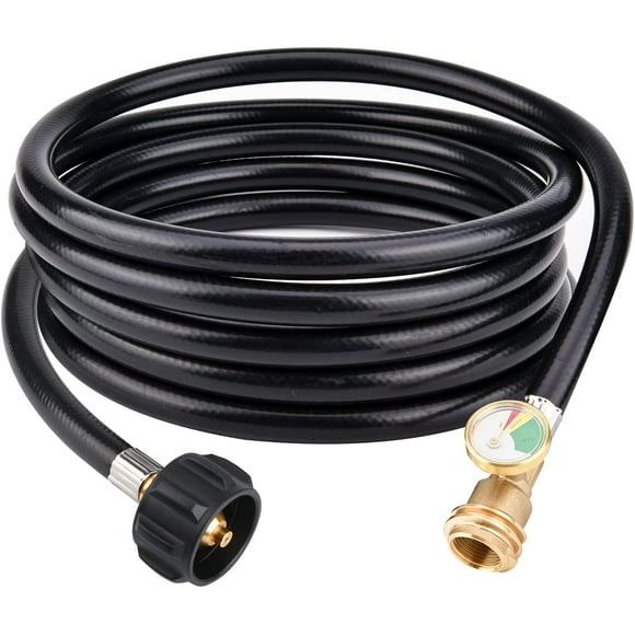 shiyou-12 FT Propane Extension Hose with Gauge - Propane Extension Hose for RV, Gas Grill, Heater, Fire Pit and More - QCC1 x QCC1/POL