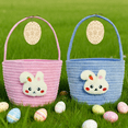 thumbnail image 6 of TETOU Blue Easter Basket with Handle, 6.3"×7"×9" Personalized Woven Rope Bunny Easter Gift Empty Basket with Wooden Card for Easter Kids Eggs Treasure Hunt Baskets Supplies, 6 of 8