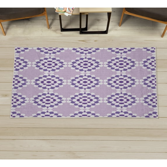 Floral Decorative Rug, Abstract Horizontal Lines Geometric Bold Thin Stripes Ocean Themed Illustration, Quality Carpet for Bedroom Dorm and Living Room, 6 Sizes, Purple Lilac, by Ambesonne