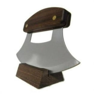 Lehman's Ulu Knife and Chopping Bowl, Curved Stainless Steel Rocker Knife Chops and minces Salad, Vegetables and Herbs, Comes with Hardwood Chopping