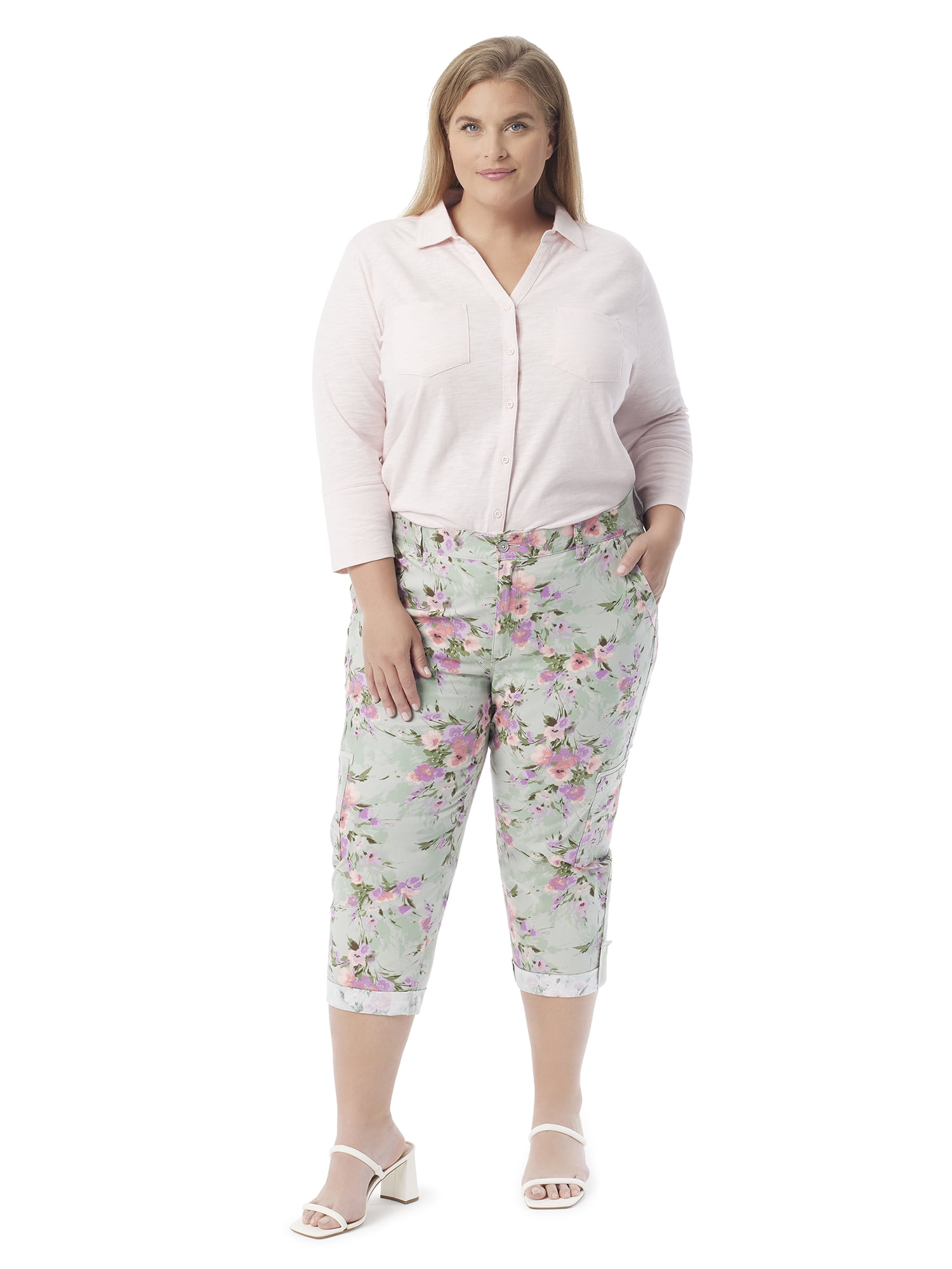Gloria Vanderbilt Swan Series Women's Plus Cargo Capri with Rolled Hem, Sizes 16-24