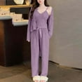 thumbnail image 2 of Lightweight Summer Pajamas Sevevn Womens 3 Piece Lounge Sets Pajamas Knit Long Sleeve Cardigan Crop Top Wide Leg Pants Loungewear Set, 2 of 6